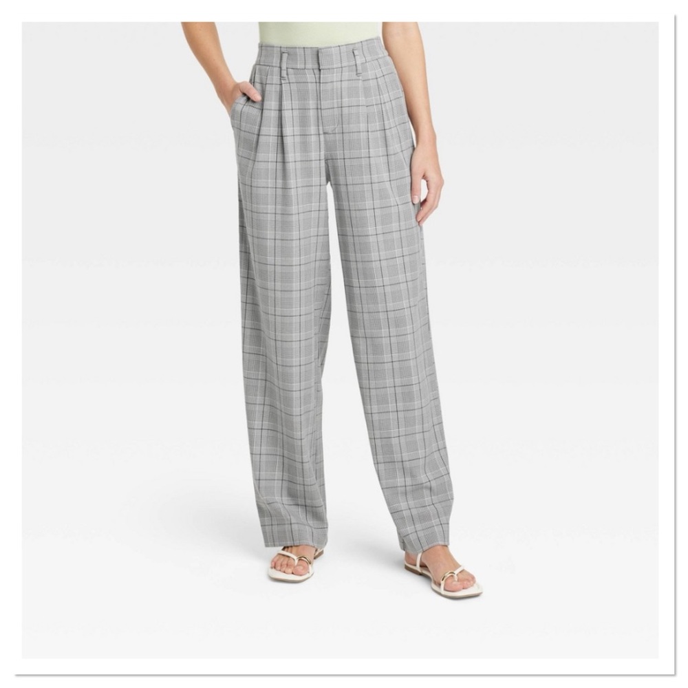Women’s High Rise Straight Trousers a new day Grey Plaid